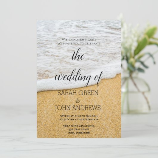 Tropische Ocean Beach Sand Wedding Kaart (Staand voorkant)