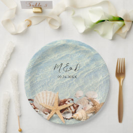 Tropische Ocean Beach Seashell Marmer Wedding Papieren Bordje