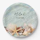 Tropische Ocean Beach Seashell Marmer Wedding Papieren Bordje (Voorkant)