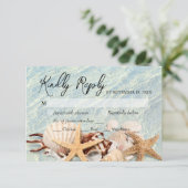 Tropische Ocean Beach Seashell RSVP-kaart RSVP Kaartje (Staand voorkant)