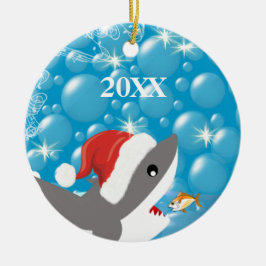 Tropische Ocean Beach Shark Kerstfamilie Foto Keramisch Ornament
