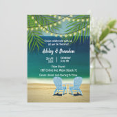 Tropische Ocean Beach Theme String Lights Wedding Kaart (Staand voorkant)