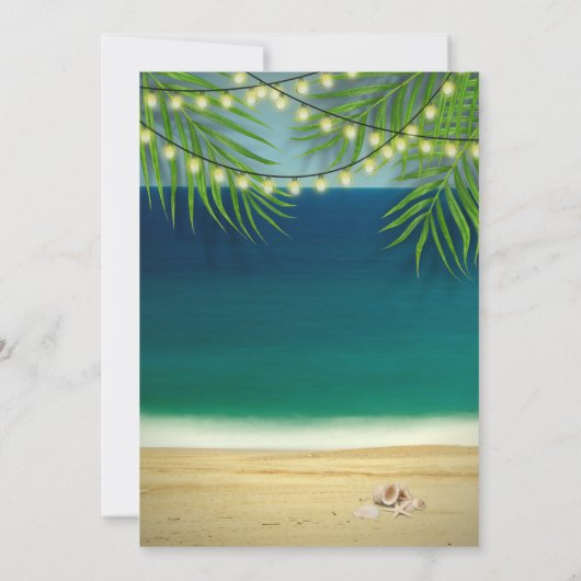 Tropische Ocean Beach Theme String Lights Wedding Kaart (Achterkant)