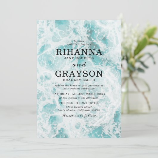 Tropische Ocean Destination Wedding Kaart (Staand voorkant)