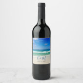 Tropische Ocean Wave Foto Beauful Beach Wedding Wijn Etiket (Voorkant)