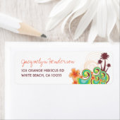 Tropische Ocean Waves Hibiscus Palm Trein Adres Etiket (Insitu)