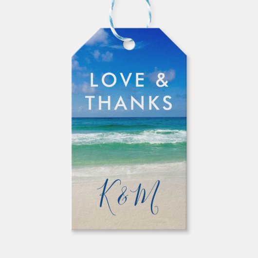Tropische Ocean Waves Love & Bedankt Beach Weddens Cadeaulabel (Voorkant)