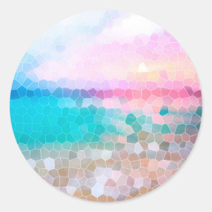 Tropische ochtend Sunrise Stain Glass Beach Ronde Sticker
