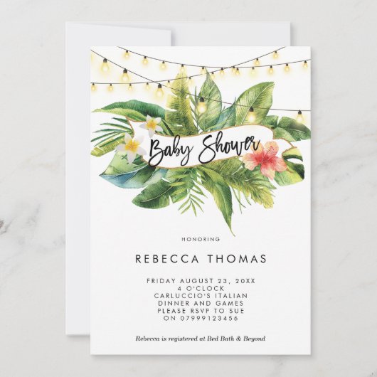 Tropische oerwoud lichten baby shower uitnodiging (Voorkant)