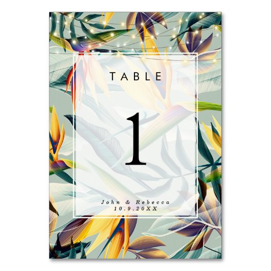 Tropische oerwoud Lights Trouwtafel Nummer Kaart (Voorkant)
