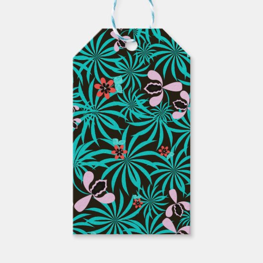 Tropische oerwoud palmbladeren orchidebloemen bloe cadeaulabel (Voorkant)