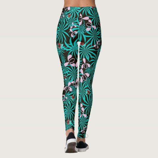 Tropische oerwoud palmbladeren orchidebloemen bloe leggings (Achterkant)