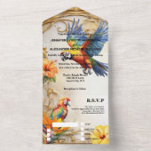 Tropische oerwoud papegaaien hibiscus eiland beige all in one uitnodiging (Binnen)