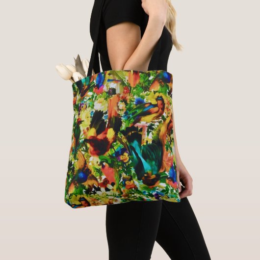  tropische Oerwoud Wilde parrots Tote Bag (Dichtbij)
