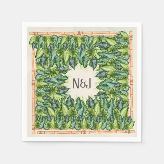 Tropische Oerwouden bladeren en bamboe botanische Servetten (Voorkant)