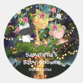 Tropische oerwouden safari's in boomverlichting ronde sticker