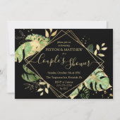 Tropische oliage Black & Gold Couple's Shower Kaart (Voorkant)