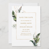 Tropische oliage Gold Wedding Foto Save the Date (Achterkant)