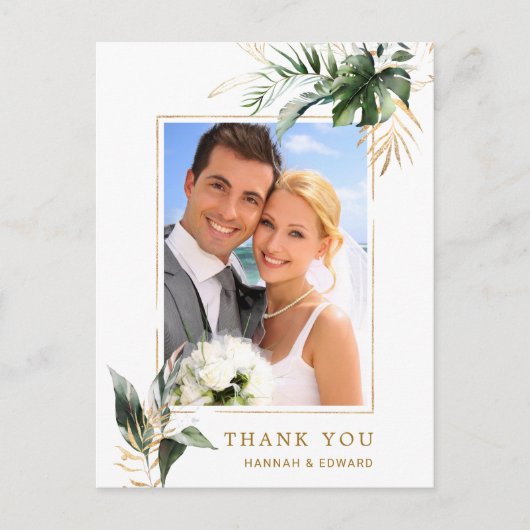 Tropische oliage Weduwfoto Gold Hartelijk dank Briefkaart (Voorkant)