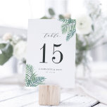 Tropische olie | Aangepaste Kaart tabelnummer<br><div class="desc">IJslandse tafelkaarten zijn voorzien van tropische waterverf palmschijfbladeren aan de hoeken,  waardoor je tabelnummer in elegant zwart-wit wordt omgevormd. Pas uw naam aan met uw trouwdatum of noem elke tafel een extra persoonlijke aanraking. Het ontwerp herhaalt zich aan de achterzijde. Coördinaten met onze Tropische Foliage bruiloft-uitnodiging.</div>