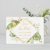 Tropische oliefolie met goudolie Bewaar datum Folie Uitnodiging (Staand Voorkant)