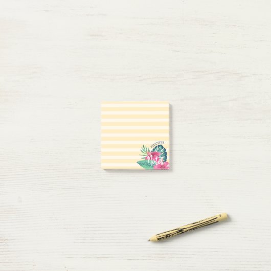 Tropische oliefroze Florals & Stripe Post-it® Notes (Op bureau)