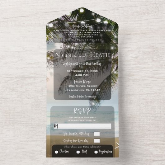 Tropische oliepalm Beach Beach Weddenschap All In One Uitnodiging (Binnen)