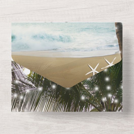 Tropische oliepalm Beach Beach Weddenschap All In One Uitnodiging (Achterkant)