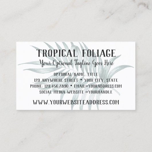 Tropische olievalkleppen en Waterverf van Greenery Visitekaartje (Achterkant)