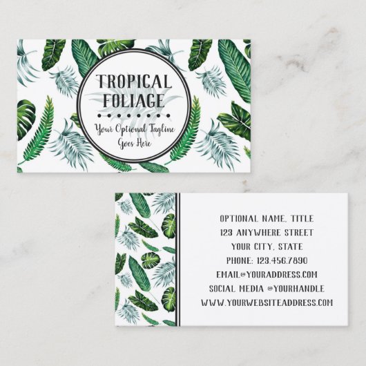 Tropische olievalkleppen en Waterverf van Greenery Visitekaartje (Voorkant / Achterkant)