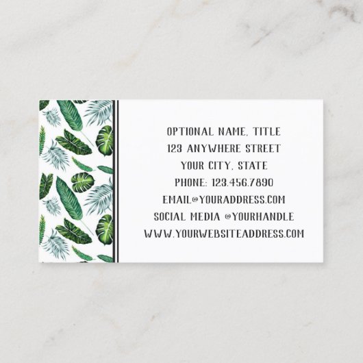 Tropische olievalkleppen en Waterverf van Greenery Visitekaartje (Achterkant)