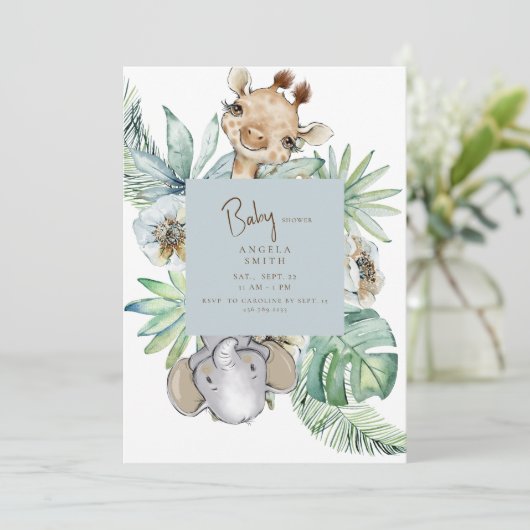 Tropische olievlek Blauw Oerwoud Baby shower Kaart (Staand voorkant)