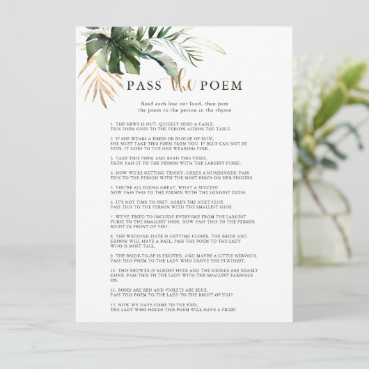 Tropische olievlek geeft het gedicht Vrijgezellenf Kaart (Staand voorkant)