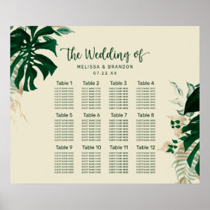 Tropische olievlek Greenery 12 Tabel Seating Chart Poster