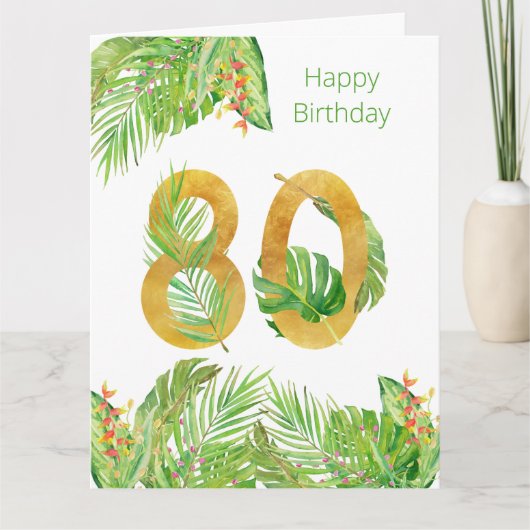 Tropische olievlek Groen en Gold Big 80th Birthday Kaart (Voorkant)