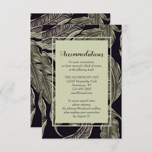 Tropische olievlek Groene bruiloft accommodaties Informatiekaartje (Voorkant / Achterkant)