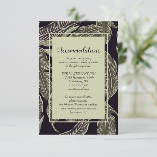 Tropische olievlek Groene bruiloft accommodaties Informatiekaartje (Staand voorkant)
