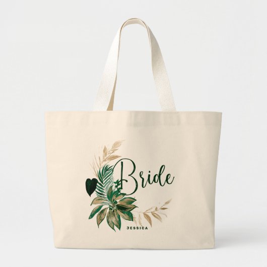 Tropische olievlek met groene goudbride grote tote bag (Voorkant)