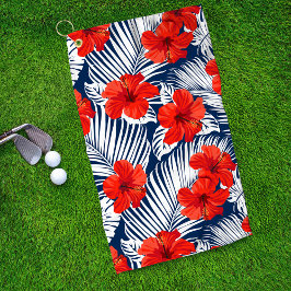Tropische olievlek Red Floral Hibiscus Golfhanddoek