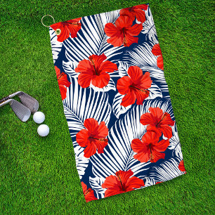 Tropische olievlek Red Floral Hibiscus Golfhanddoek