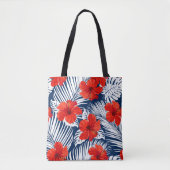 Tropische olievlek Red Floral Hibiscus Tote Bag (Voorkant)