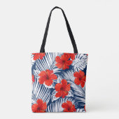 Tropische olievlek Red Floral Hibiscus Tote Bag (Achterkant)