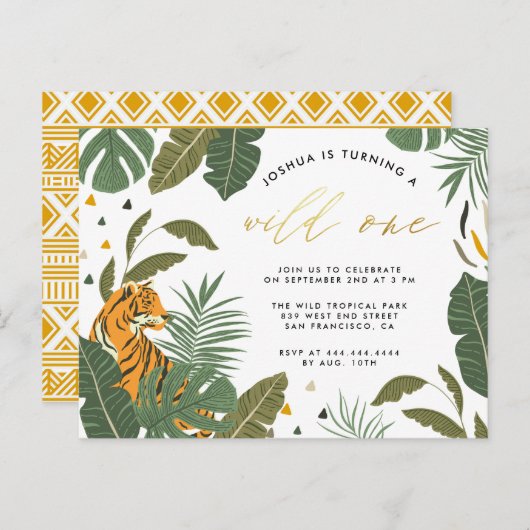 Tropische olievlek Tiger Gold Wilde op een dag Uitnodiging Briefkaart (Voorkant / Achterkant)