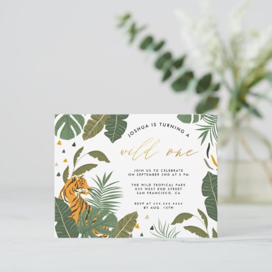Tropische olievlek Tiger Gold Wilde op een dag Uitnodiging Briefkaart (Staand voorkant)