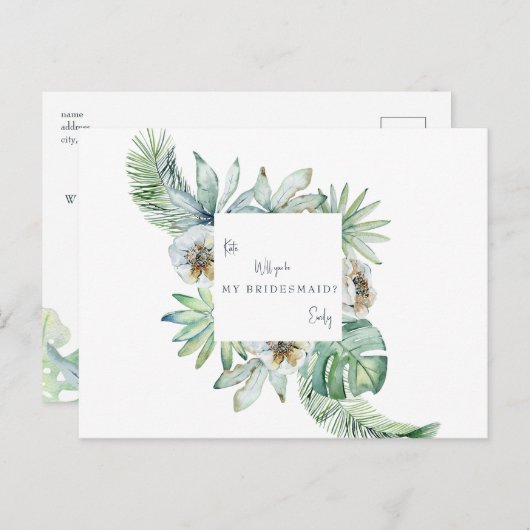 Tropische olievlek Witte bruiloft Bridesmaid Voors Uitnodiging Briefkaart (Voorkant / Achterkant)