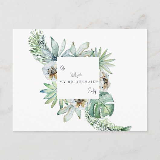 Tropische olievlek Witte bruiloft Bridesmaid Voors Uitnodiging Briefkaart (Voorkant)