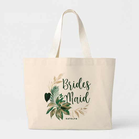 Tropische olievlek Wreath Greenery & Gold Bridesma Grote Tote Bag (Voorkant)