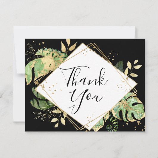 Tropische olievlek zwart & goudgeometrisch bedankkaart (Voorkant)
