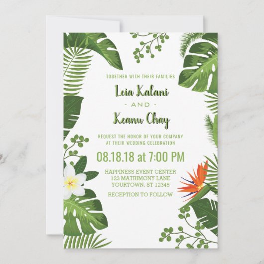 Tropische olievlekken Botanische bruiloft Kaart (Voorkant)