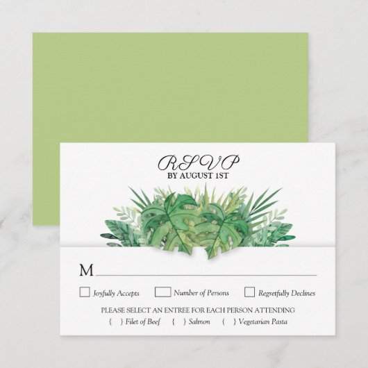Tropische olievlekken botanische bruiloft RSVP kaartje (Voorkant / Achterkant)